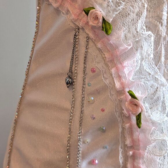 Vintage Y2K Frederick's of Hollywood White Corset Lace Coquette Rhinestone 36C - Picture 7 of 15